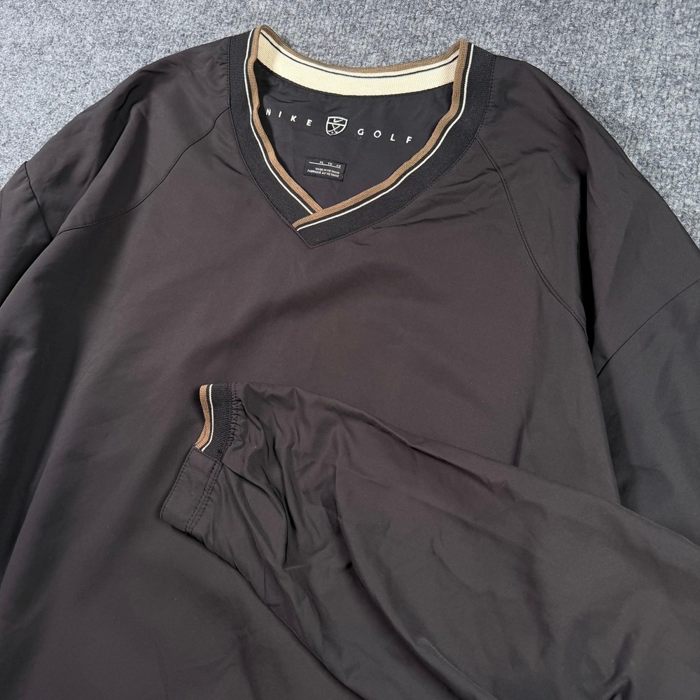 Nike Golf Windbreaker Pullover VTG Mens XL Black V-Neck Ribbed Trim 206785-010